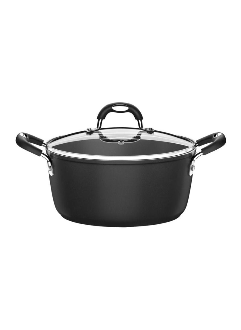 Since 1911, Made In Brazil - Mônaco Induction Aluminum Casserole with Interior and Exterior Starflon Premium Nonstick Coating, Black, with Glass Lid, 28 cm and 6.4 L