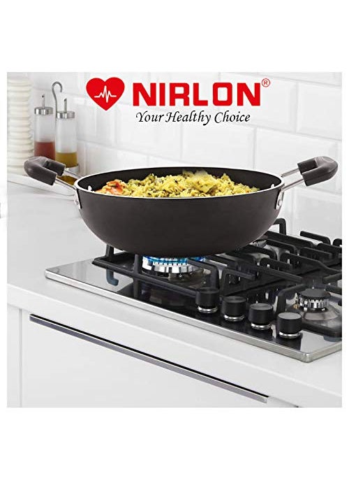 NIRLON Non-Stick Aluminium Induction Compatible Deep Kadhai Without Lid (3 LTR, black)