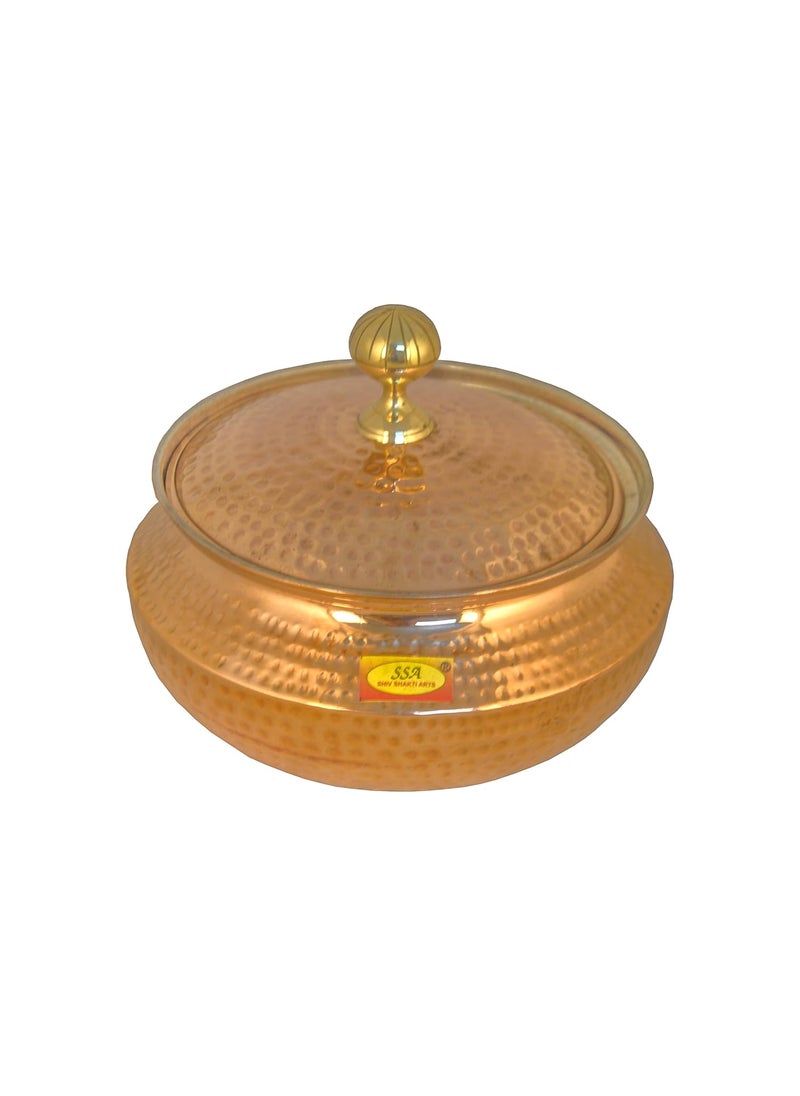 Shiv Shakti Arts Copper Hammered Biryani Handi Chaffing Dish Pan Patili with Lid,Tin Lining,Cookware,5 L,Brown