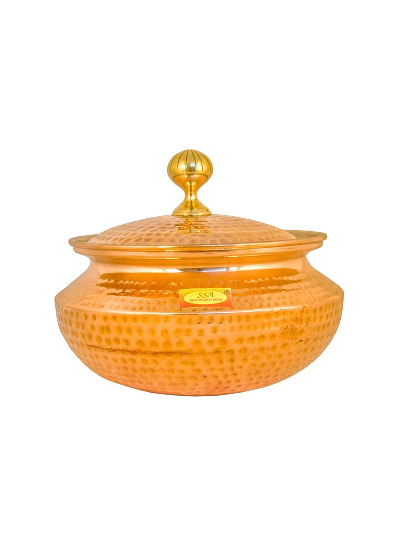 Shiv Shakti Arts Copper Hammered Biryani Handi Chaffing Dish Pan Patili with Lid,Tin Lining,Cookware,5 L,Brown