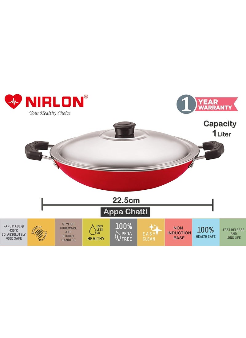 Nirlon Nonstick Coated Aluminium 7 Pcs Set of Deep Kadhai-26cm,Casserole-22cm,AppaChatti-22.5cm,Smart Tawa-26.5cm & 3 Spoon (2.6mm_DKD(J)_CS22_AC_ST11_3SPN)