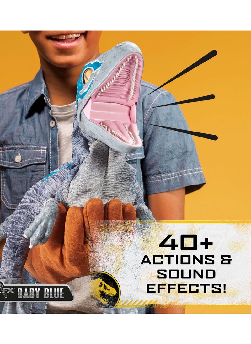 WOW! STUFF - Jurassic World REAL FX Baby Blue Dinosaur Toy | Hyper-Realistic Animatronic Dinosaur | Life-Like Movements and Real Movie Sounds | Jurassic World Dominion Official Toys | 8 + age