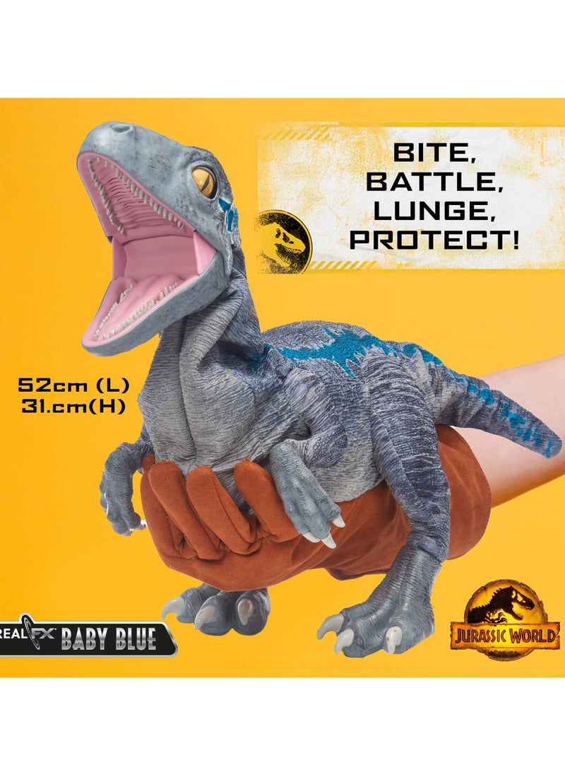 WOW! STUFF - Jurassic World REAL FX Baby Blue Dinosaur Toy | Hyper-Realistic Animatronic Dinosaur | Life-Like Movements and Real Movie Sounds | Jurassic World Dominion Official Toys | 8 + age