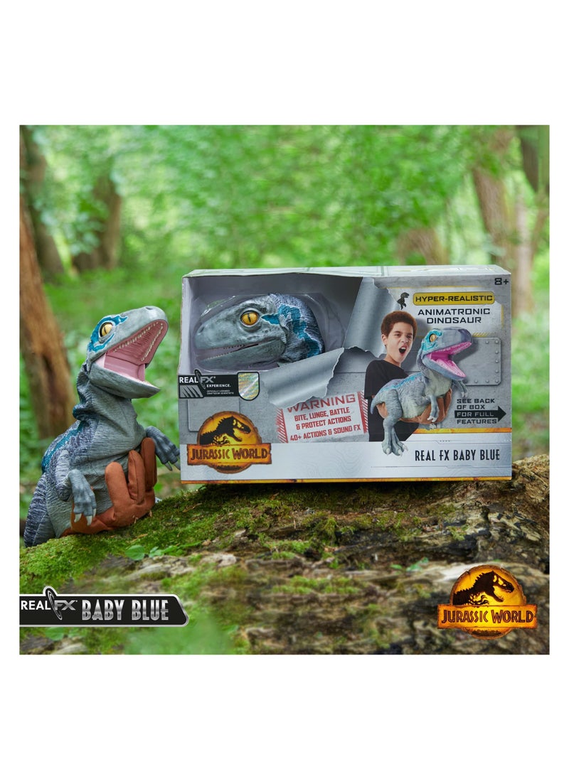 WOW! STUFF - Jurassic World REAL FX Baby Blue Dinosaur Toy | Hyper-Realistic Animatronic Dinosaur | Life-Like Movements and Real Movie Sounds | Jurassic World Dominion Official Toys | 8 + age