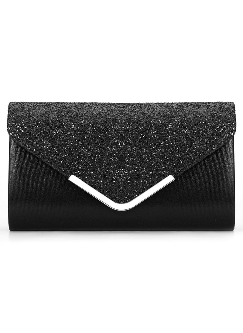 Black detachable chain sparkling evening clutch luxury envelope clutch with wedding formal cocktail party