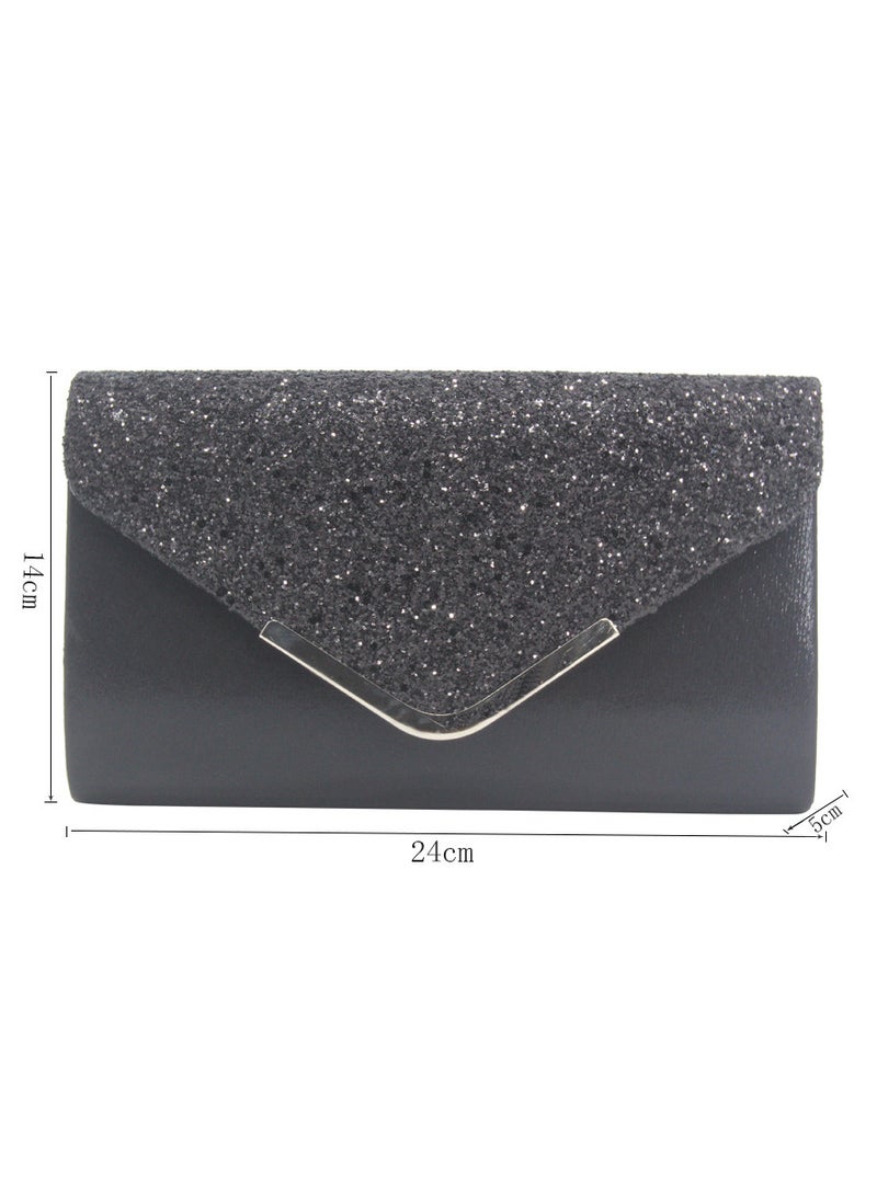 Black detachable chain sparkling evening clutch luxury envelope clutch with wedding formal cocktail party