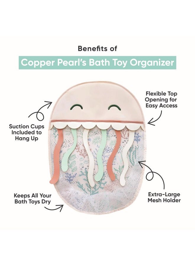 Copper Pearl Oceana Bath Toy Organizer with Suction Cups Extra-Large Mesh Bath Toy Holder for Bathtub, Quick-Dry Bath Toy Storage Net, Convenient Bath Toy Net for Tub - Cora