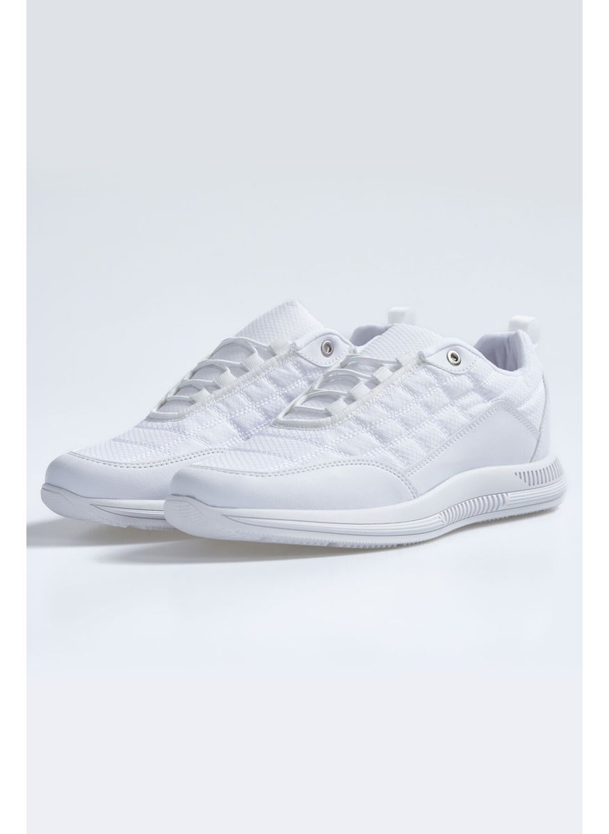 White Laced Quilted Leather Detailed Men's Sneakers - 89096