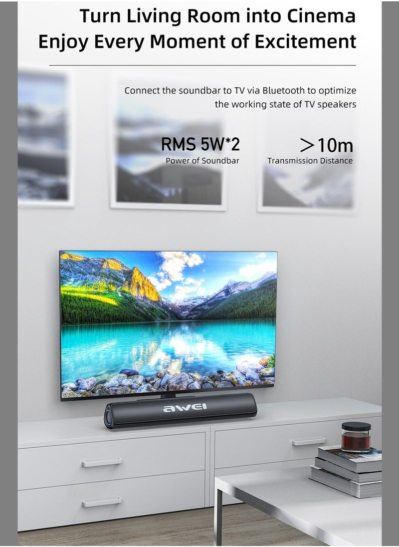 10W Bluetooth Speaker - Wireless speaker for PCs, laptops, TVs, smartphones, and tablets - Mini home theater with surround sound - Supports USB/AUX/TF card/TWS interconnect