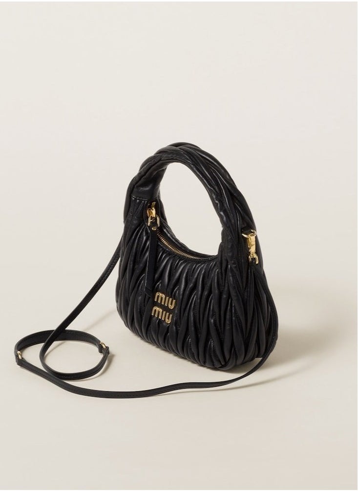 MIU MIU Wander Matelass é Crescent Bag Women's Handbag Adjustable Shoulder Bag (Black)