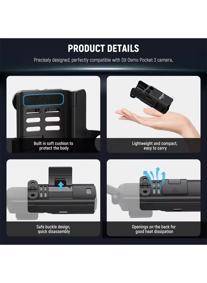 NEEWER Pocket 3 Extension Mount Adapter Compatible with DJI Osmo Pocket 3 Accessories, Protective Cage Bracket Mic Holder Clamp Stand w/Cold Shoe, Mounting Bolt for Tripod Vlog Video Recording, AC017