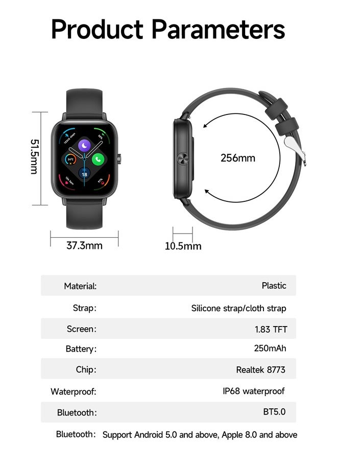 Men/Women Bluetooth Smartwatch, 1.83-Inch High Definition Large Screen Full Screen Touch, Ultra Thin Body, 100+ Sports Modes, Wireless Answering/Making Calls, Multi Dimensional Health Monitoring, Smart Bracelet RT i128