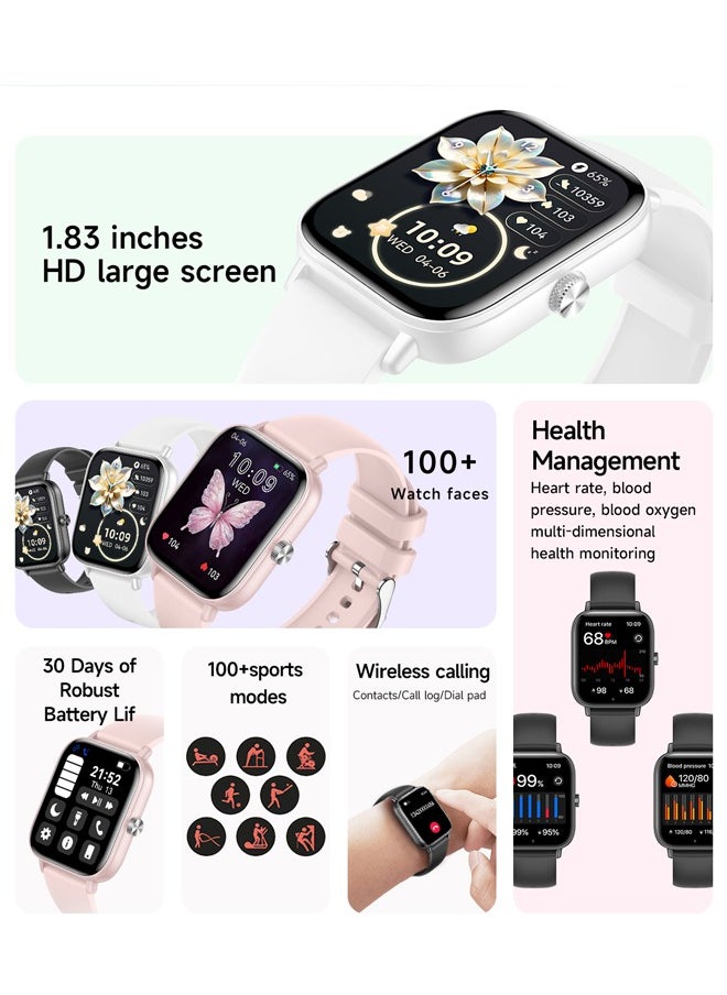 Men/Women Bluetooth Smartwatch, 1.83-Inch High Definition Large Screen Full Screen Touch, Ultra Thin Body, 100+ Sports Modes, Wireless Answering/Making Calls, Multi Dimensional Health Monitoring, Smart Bracelet RT i128