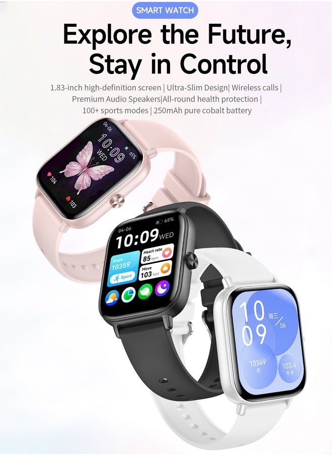 Men/Women Bluetooth Smartwatch, 1.83-Inch High Definition Large Screen Full Screen Touch, Ultra Thin Body, 100+ Sports Modes, Wireless Answering/Making Calls, Multi Dimensional Health Monitoring, Smart Bracelet RT i128