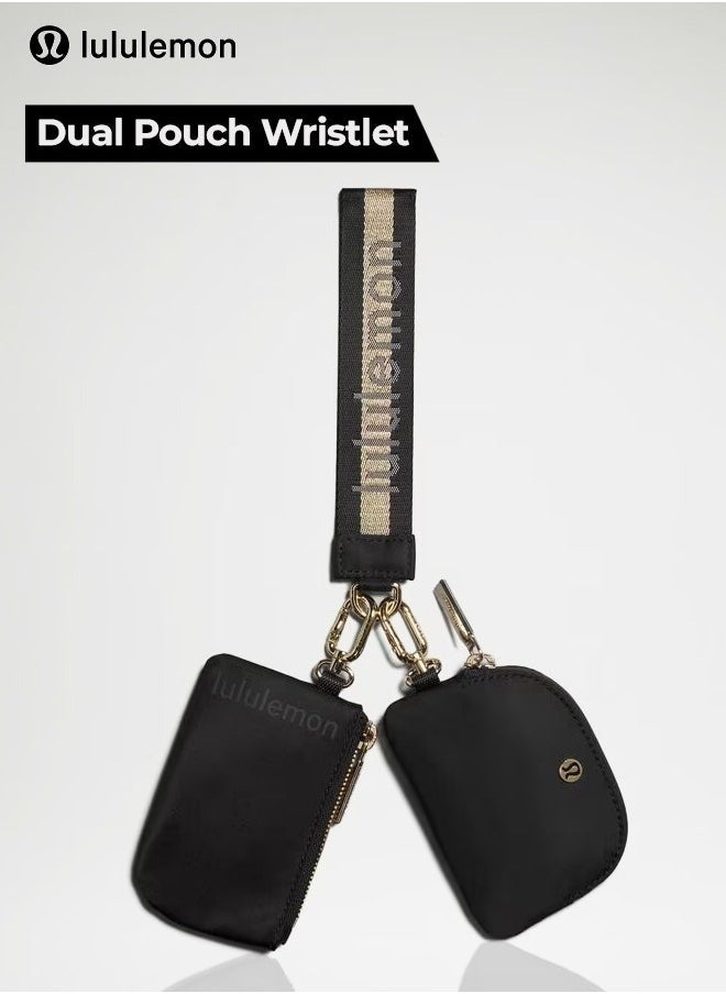 Dual Pouch Wristlet Wallet, Mini Zip-Around Coin Purse with Double Pockets, Compact and Convenient for Organizing Small Essentials On the Go