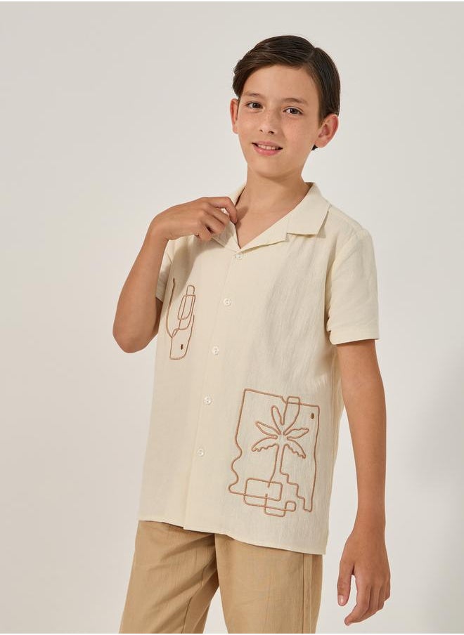 Embroidered Detail Cotton Short Sleeve Shirt