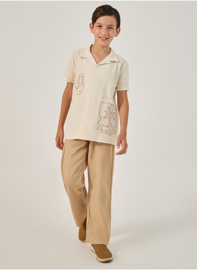 Embroidered Detail Cotton Short Sleeve Shirt