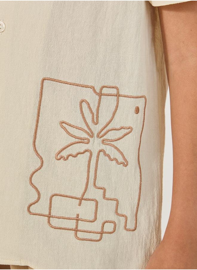 Embroidered Detail Cotton Short Sleeve Shirt