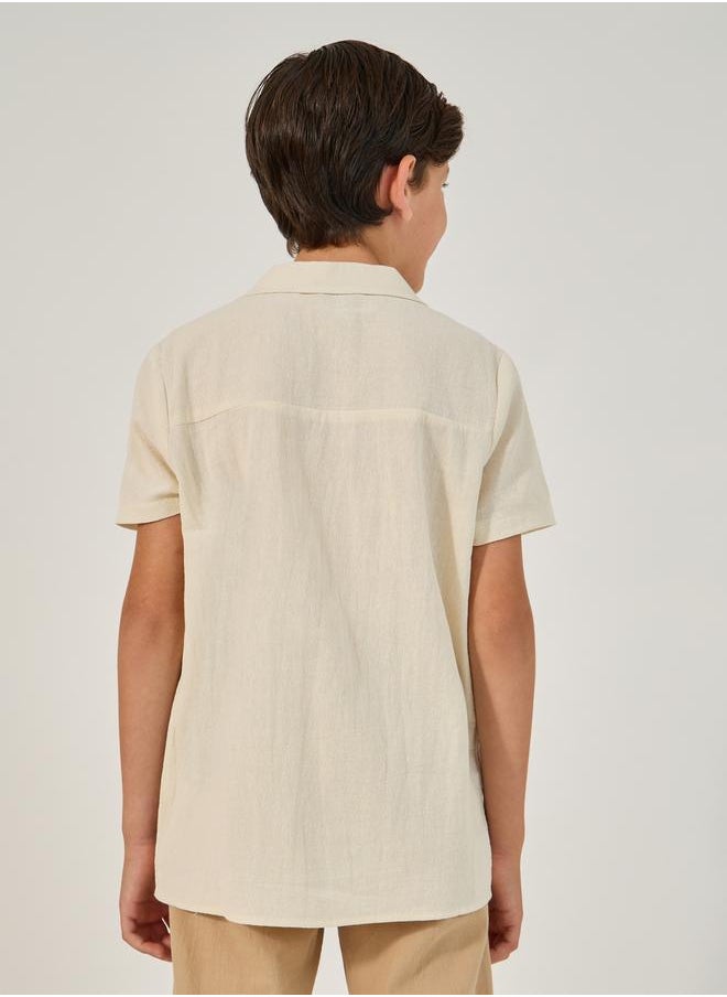 Embroidered Detail Cotton Short Sleeve Shirt