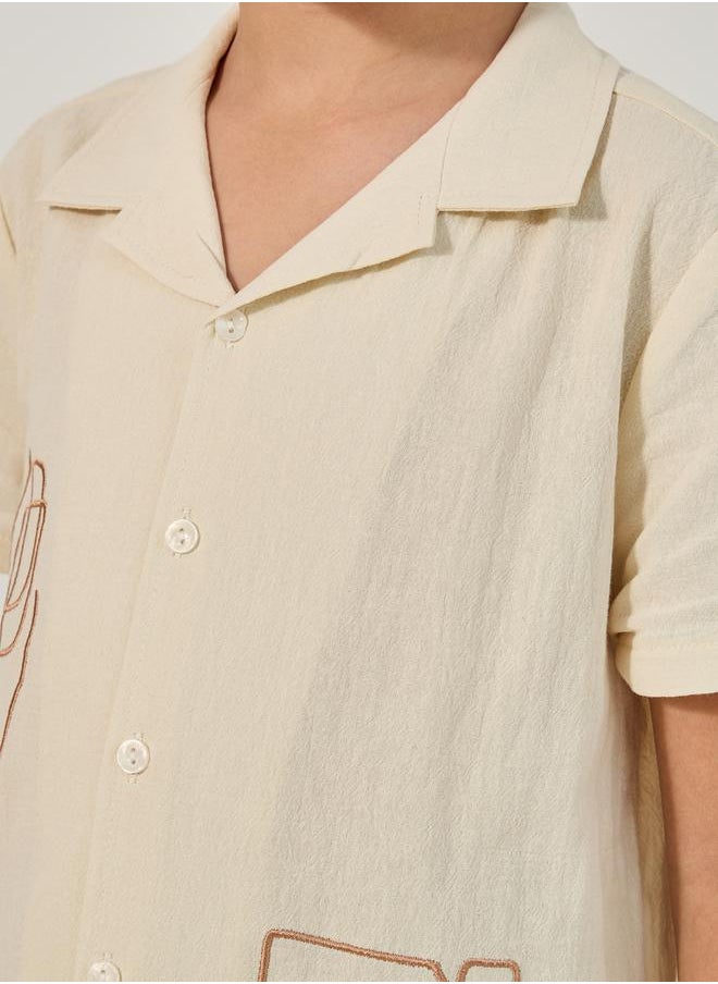 Embroidered Detail Cotton Short Sleeve Shirt
