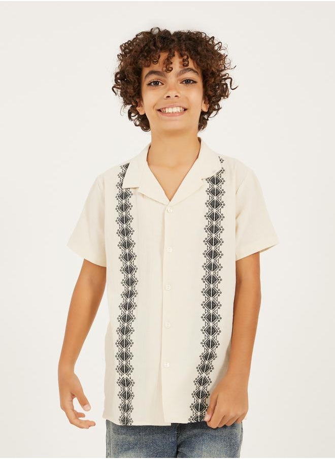 Embroidered Collared Short Sleeve Shirt