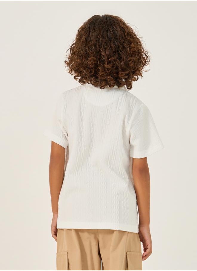 Textured Knit Short Sleeve Polo Neck T-Shirt