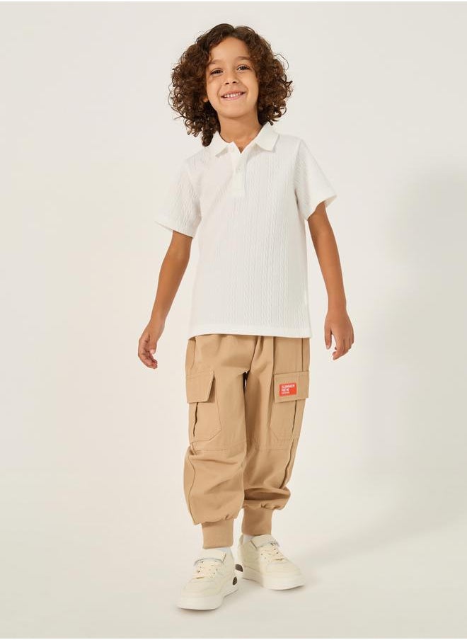 Textured Knit Short Sleeve Polo Neck T-Shirt
