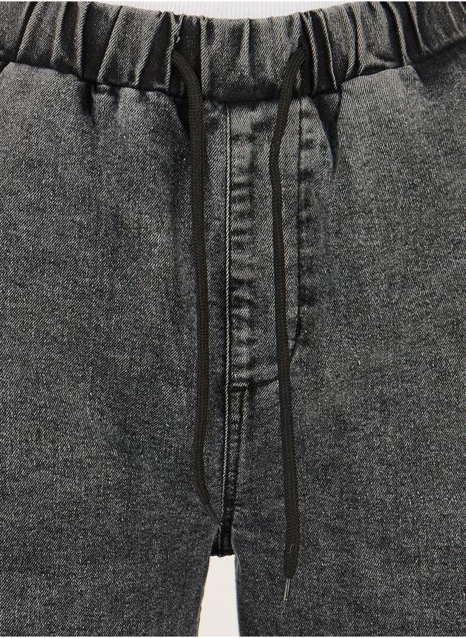 High Rise Elasticated Waist Wide Leg Jeans with Frayed Hem