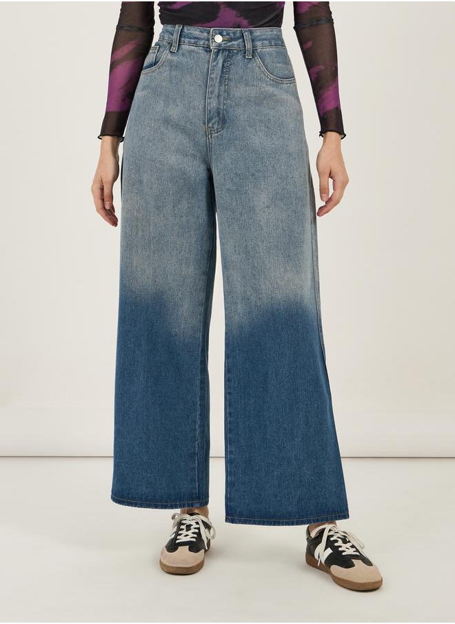 Mid Rise Ombre Wide Leg Jeans