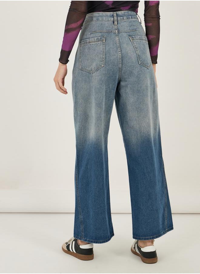 Mid Rise Ombre Wide Leg Jeans