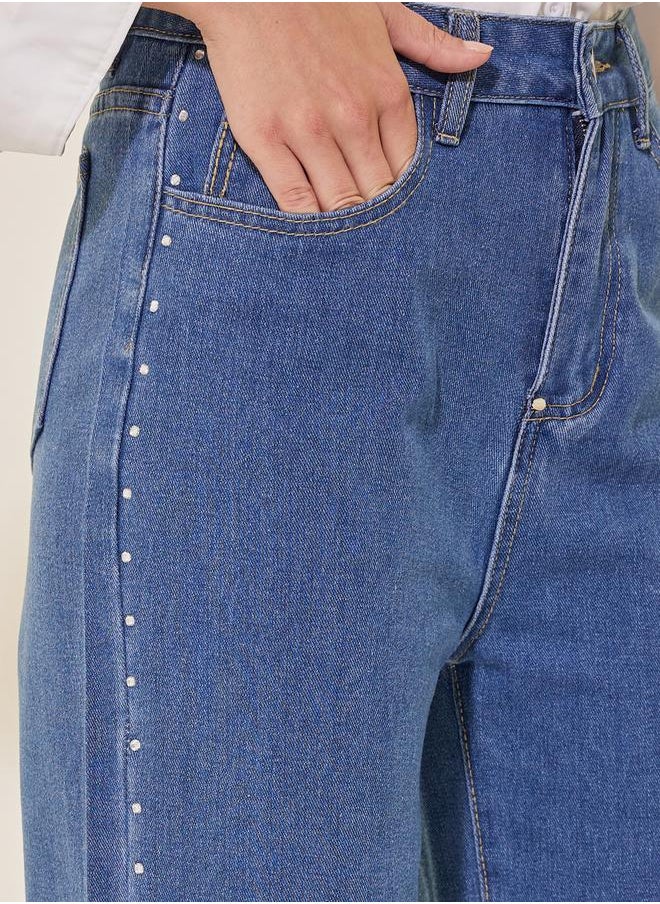 Mid Rise Studded Wide Leg Jeans
