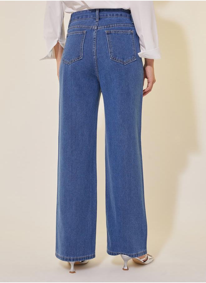 Mid Rise Studded Wide Leg Jeans