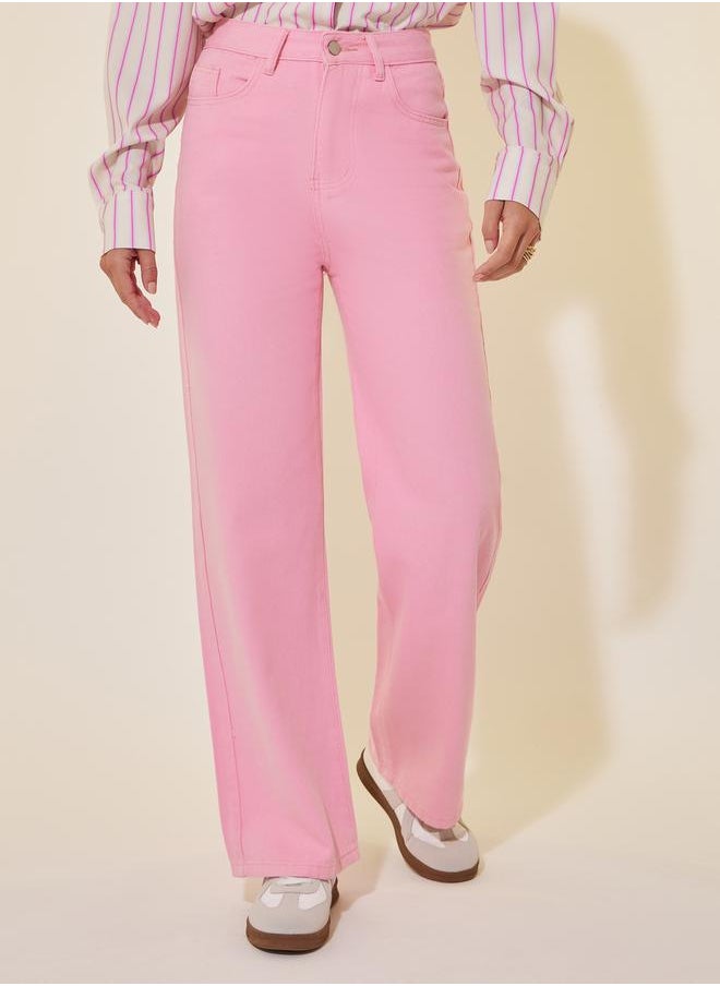 Mid Rise Plain Wide Leg Jeans