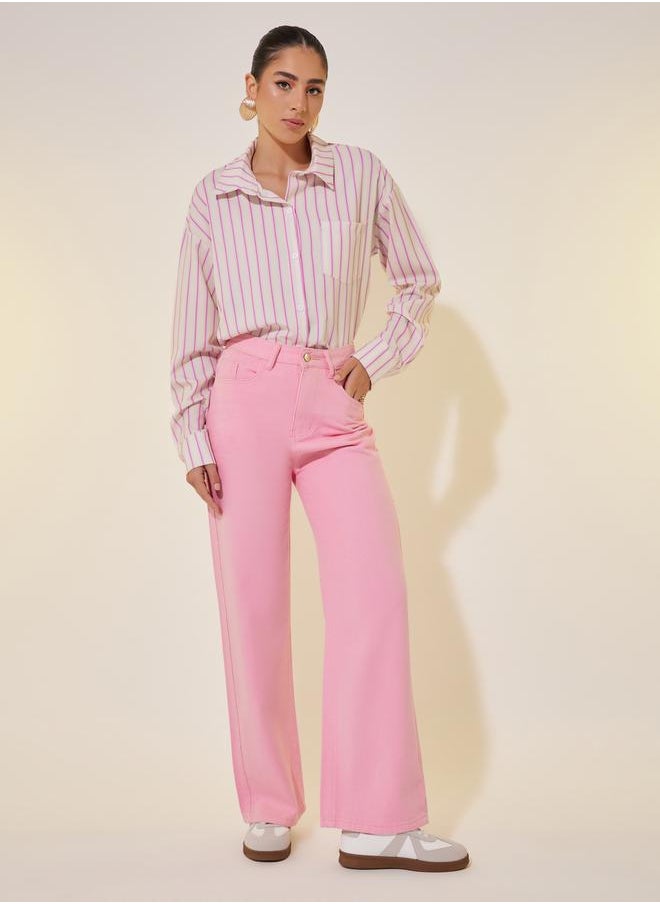 Mid Rise Plain Wide Leg Jeans