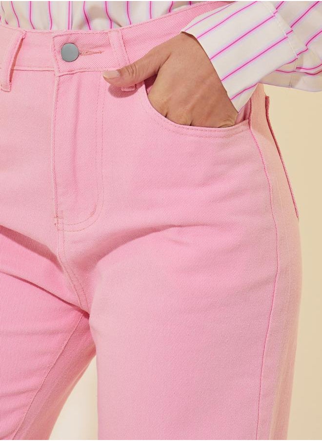 Mid Rise Plain Wide Leg Jeans