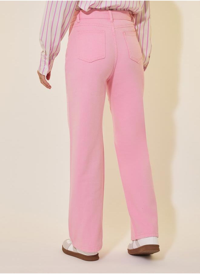 Mid Rise Plain Wide Leg Jeans