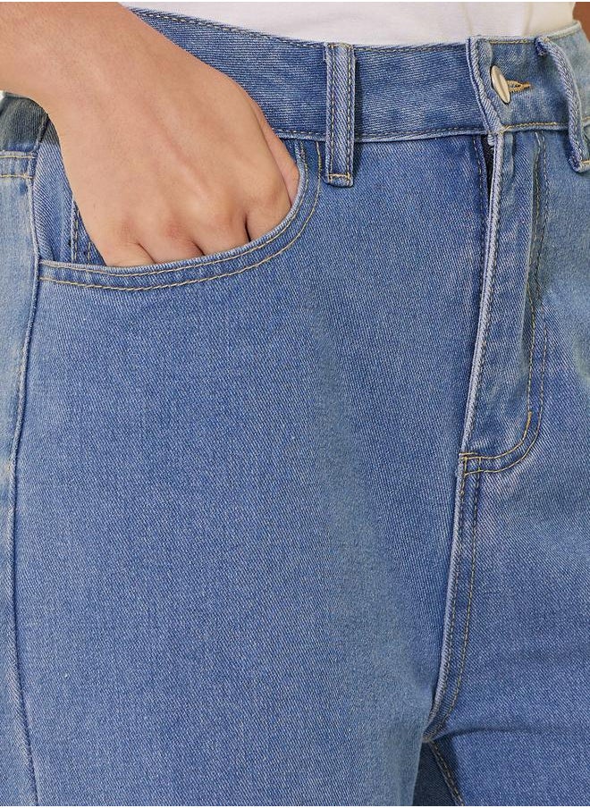Mid Rise Plain Wide Leg Jeans