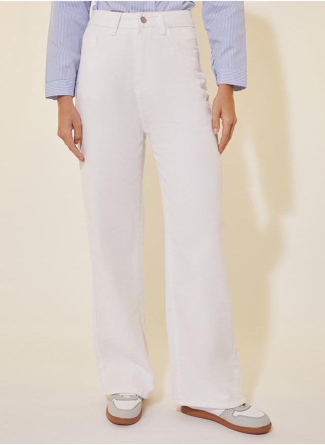 Mid Rise Plain Wide Leg Jeans