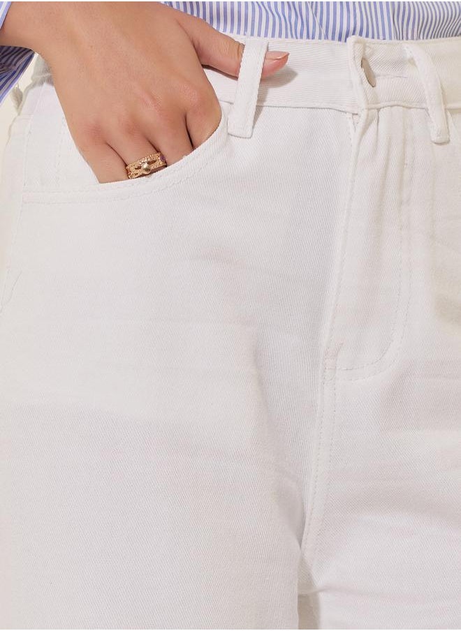 Mid Rise Plain Wide Leg Jeans