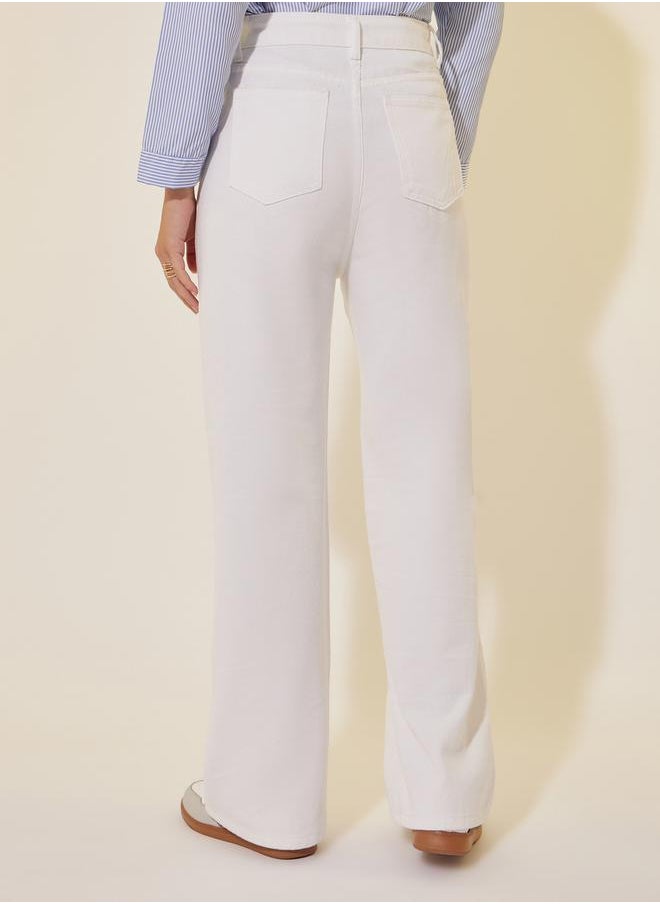 Mid Rise Plain Wide Leg Jeans