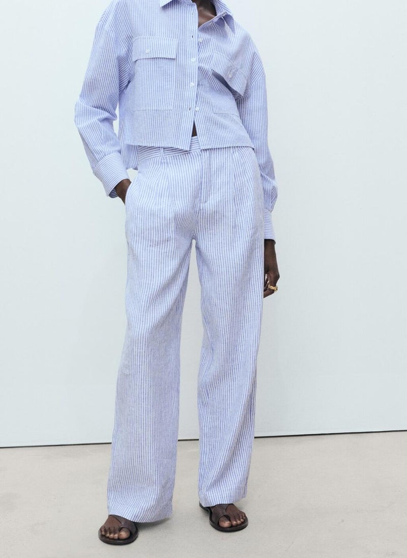 Striped Linen-Blend Pants