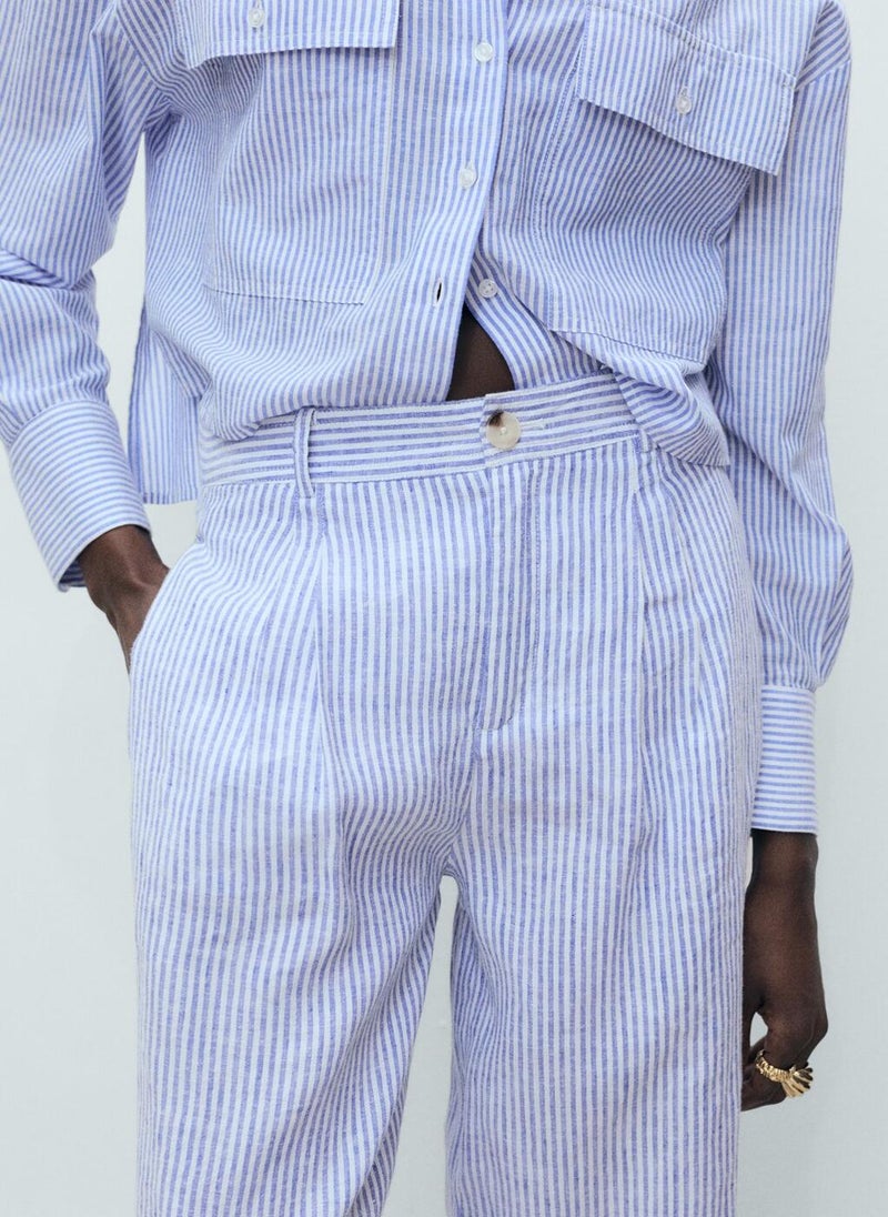 Striped Linen-Blend Pants