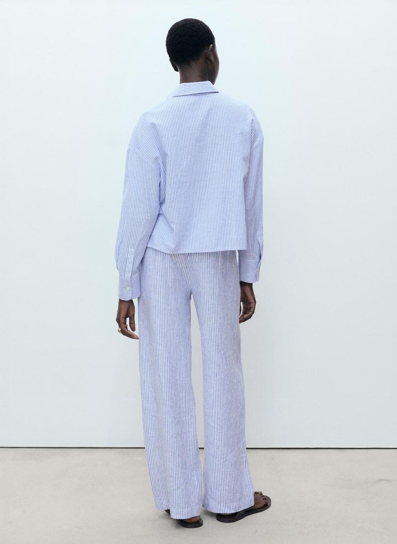 Striped Linen-Blend Pants