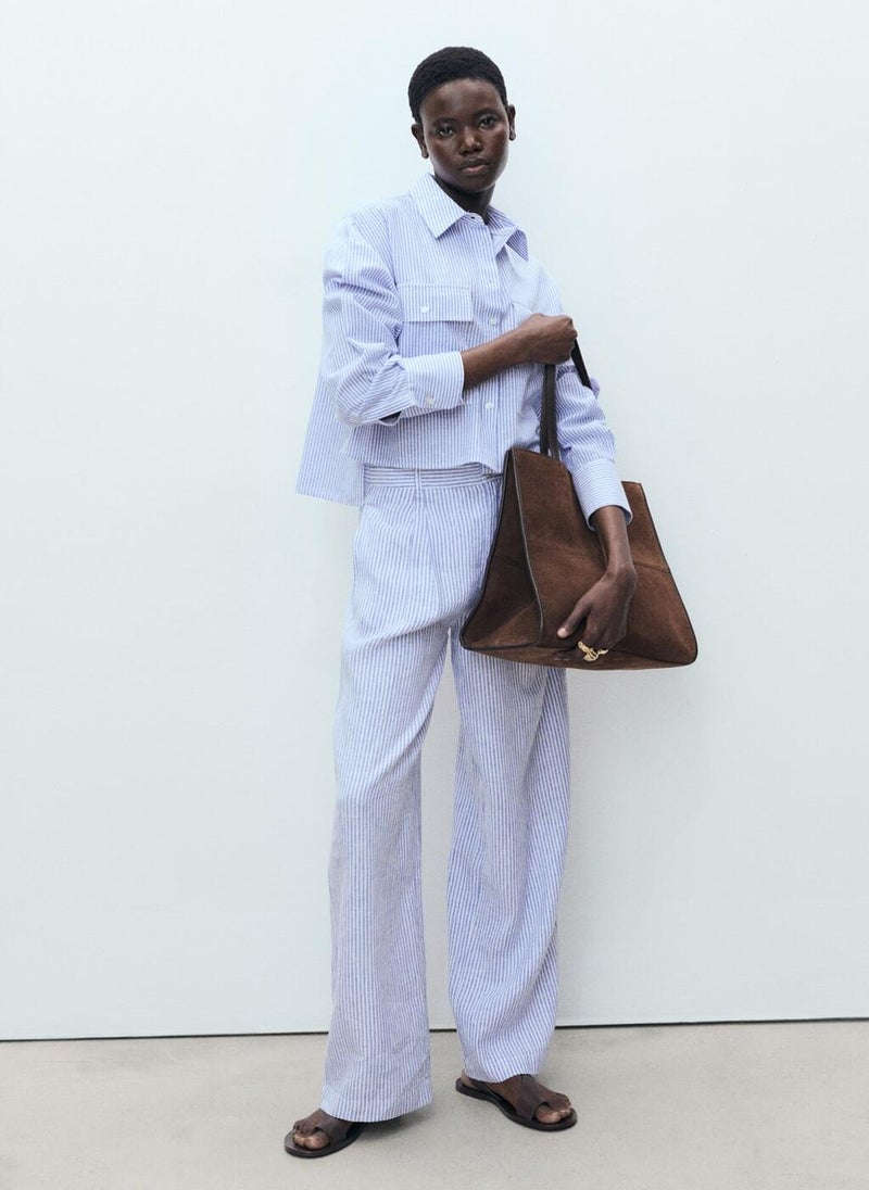 Striped Linen-Blend Pants
