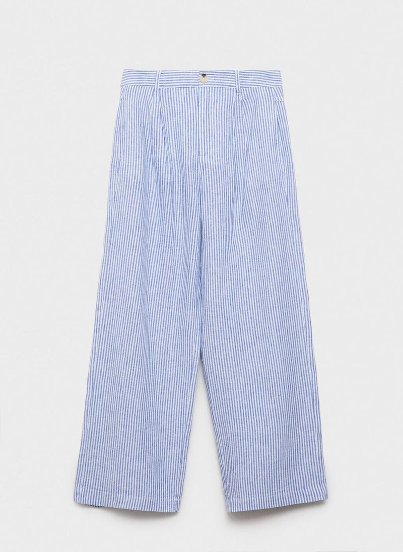 Striped Linen-Blend Pants