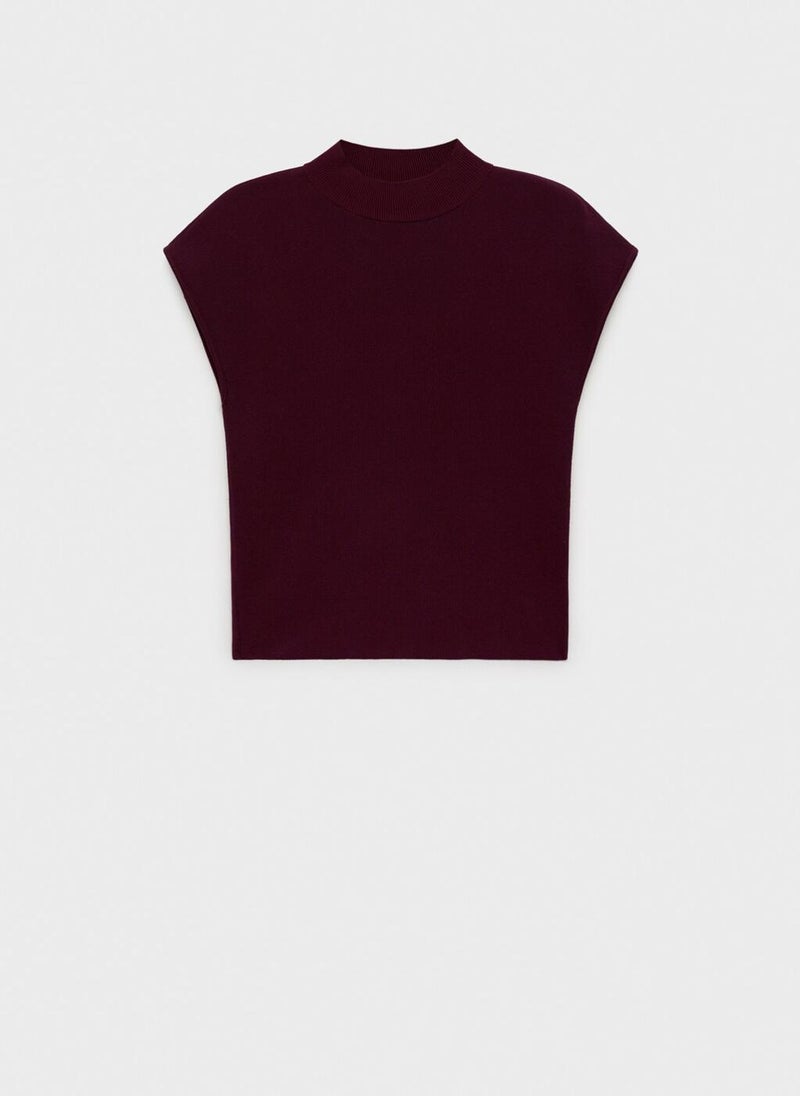 Short-Sleeved Fine-Knit Sweater