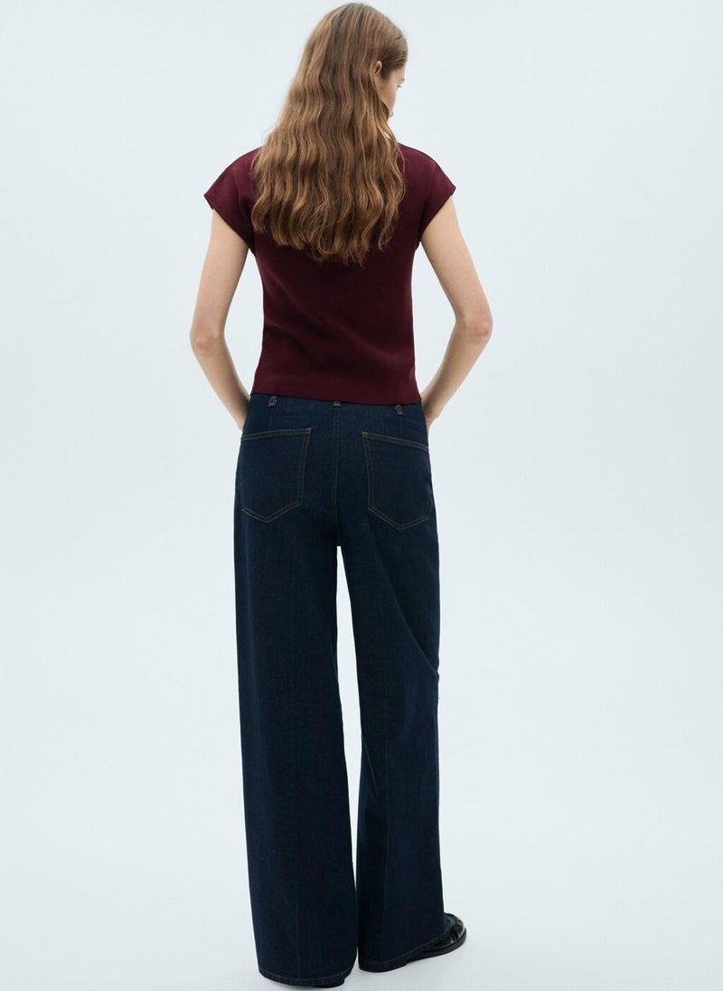 Short-Sleeved Fine-Knit Sweater