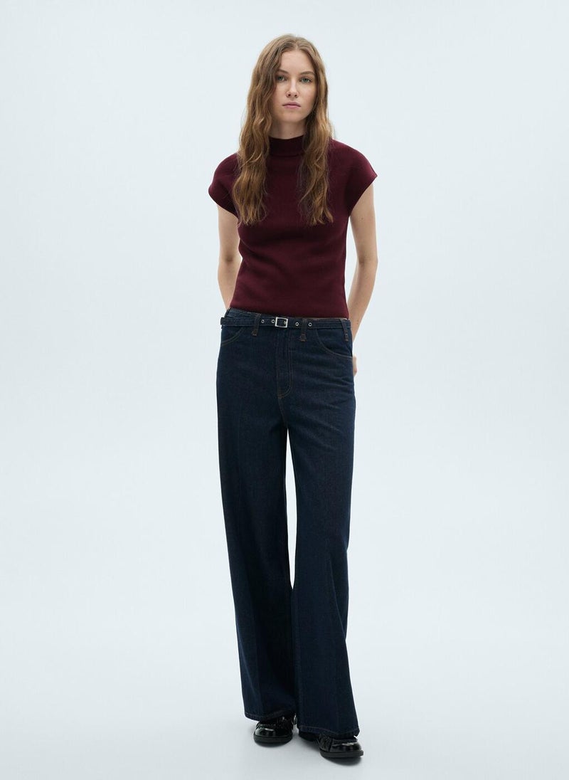 Short-Sleeved Fine-Knit Sweater