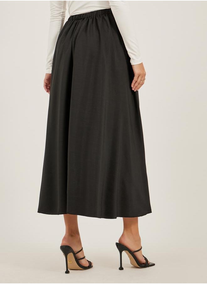 Solid Elasticated Waistband A-Line Midi Skirt
