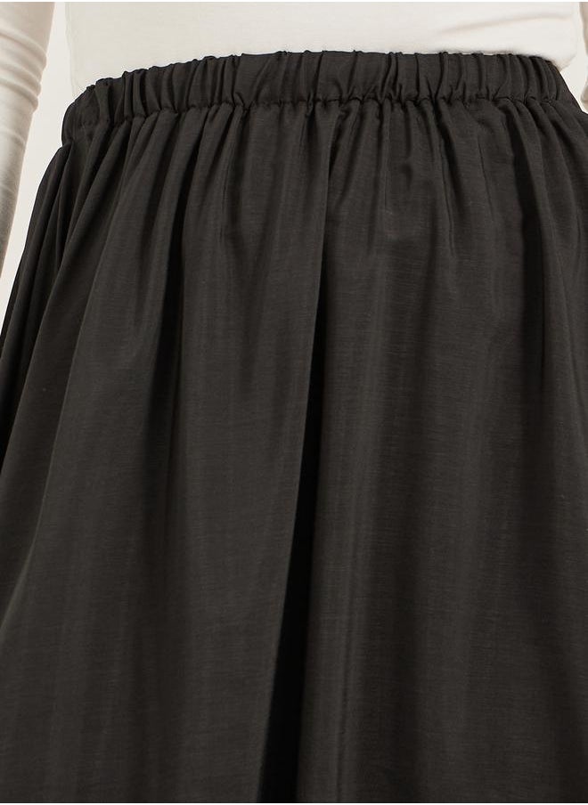 Solid Elasticated Waistband A-Line Midi Skirt